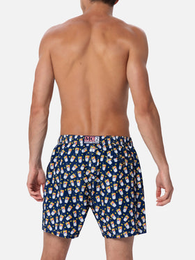 Navy blue Lighting Micro swim shorts with Estathè print | ESTATHE' SPECIAL EDITION