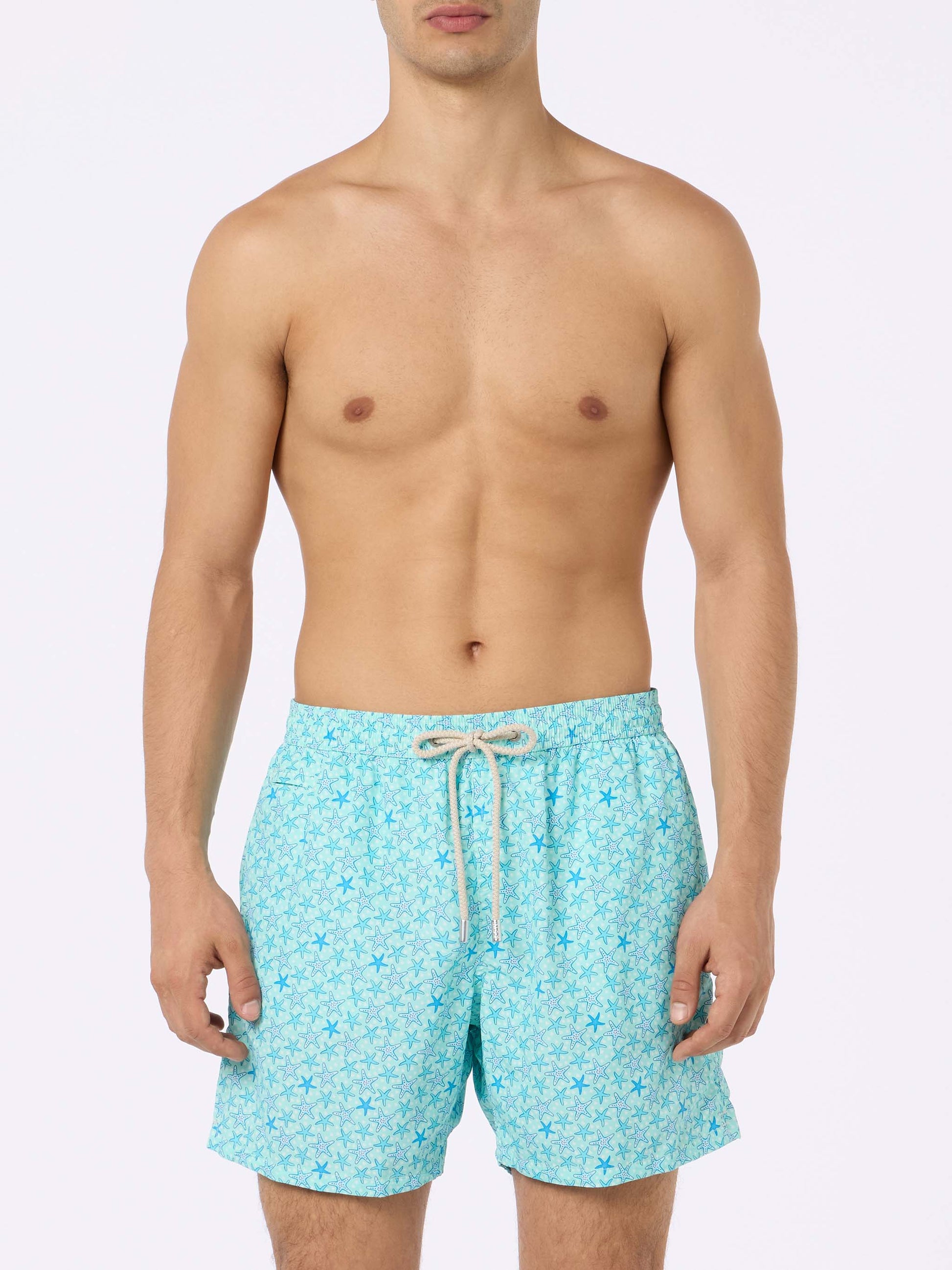 Man lightweight fabric swim-shorts Lighting Micro Fantasy with starfishes print - MC2 Saint Barth