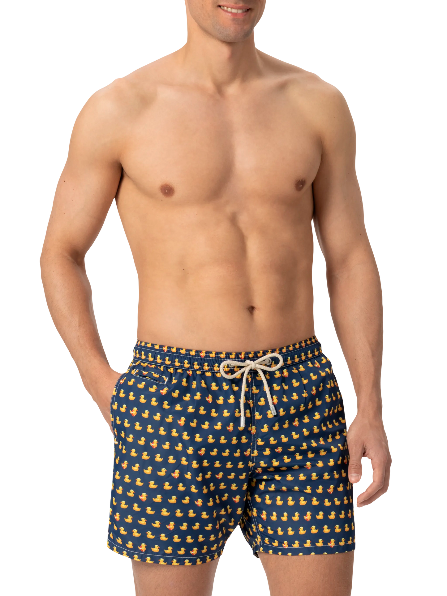 Herren-Badeshorts aus leichtem Stoff mit Entenmuster