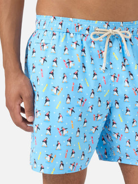 Hellblaue Lighting Micro Badeshorts mit Eisbären-Pinguin-Print | POLARETTI SPECIAL EDITION 