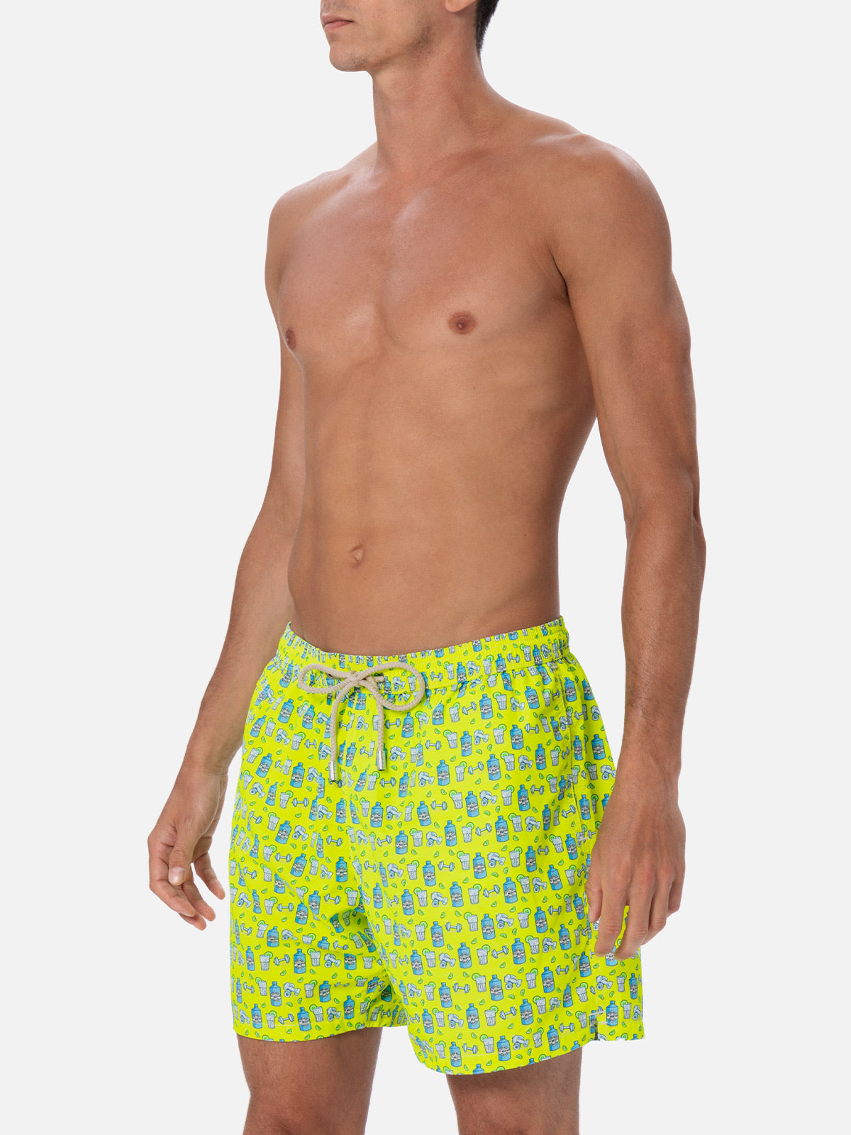 Man lightweight fabric swim-shorts Lighting Micro Fantasy with gym and gin print - MC2 Saint Barth
