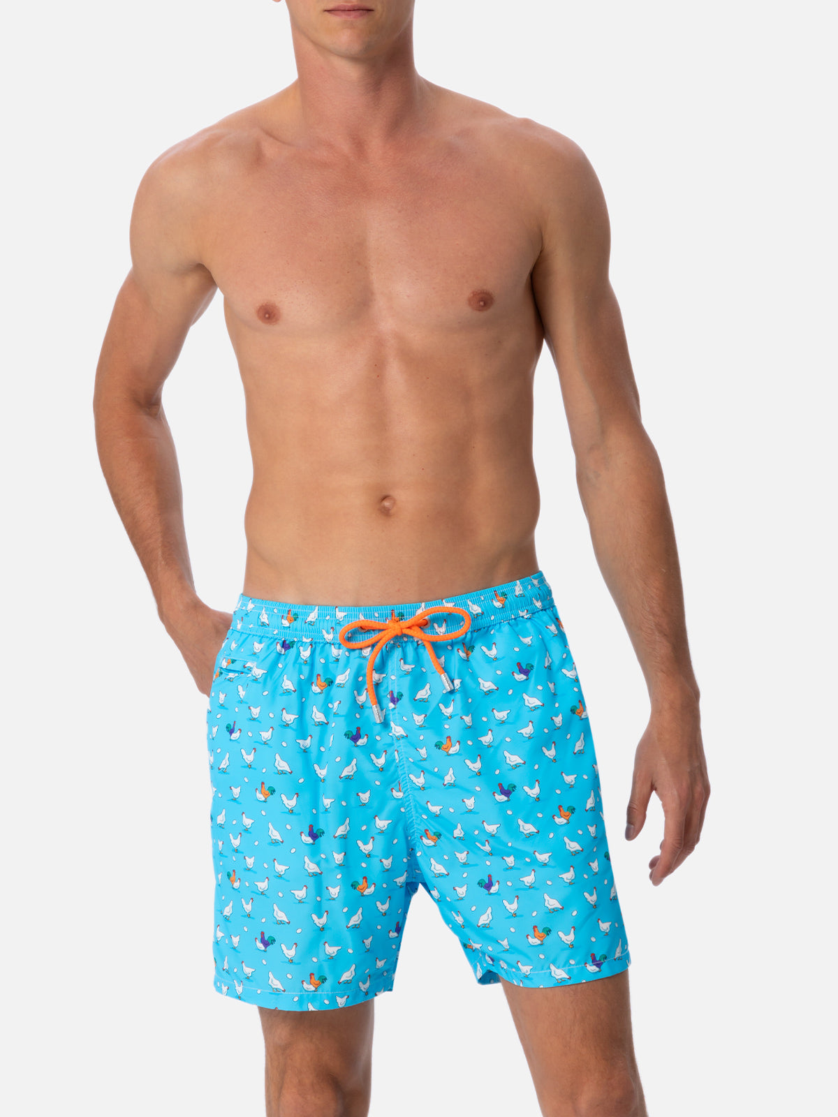 Man lightweight fabric swim-shorts Lighting Micro Fantasy with rooster print - MC2 Saint Barth