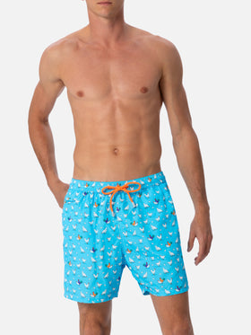 Man lightweight fabric swim-shorts Lighting Micro Fantasy with rooster print - MC2 Saint Barth