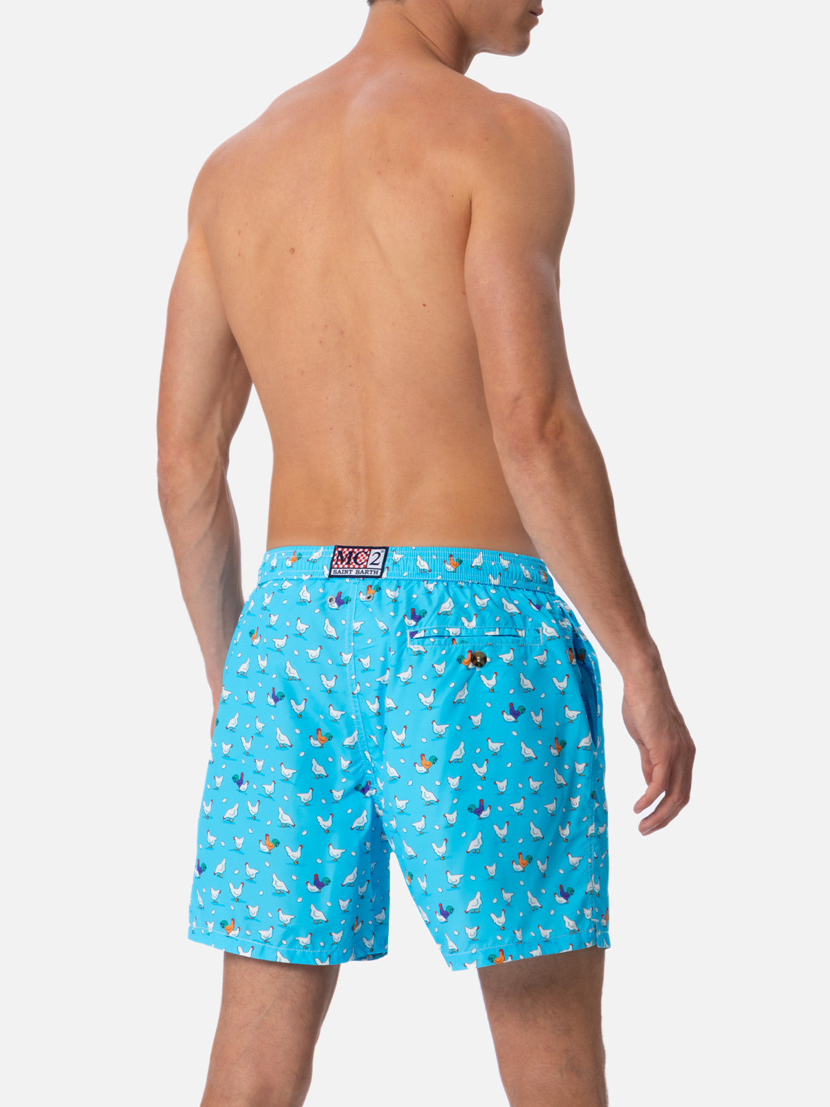 Man lightweight fabric swim-shorts Lighting Micro Fantasy with rooster print - MC2 Saint Barth