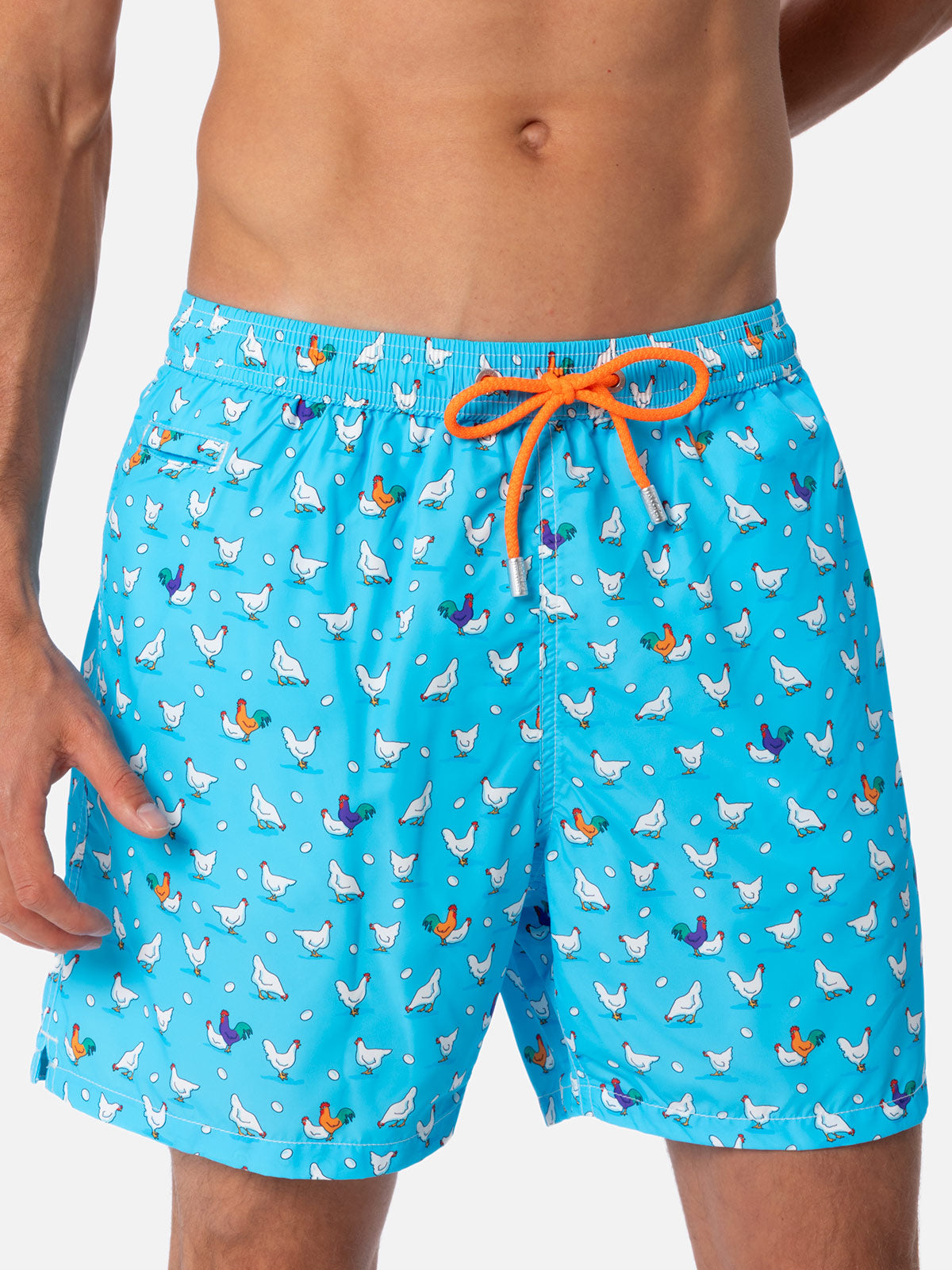 Man lightweight fabric swim-shorts Lighting Micro Fantasy with rooster print - MC2 Saint Barth