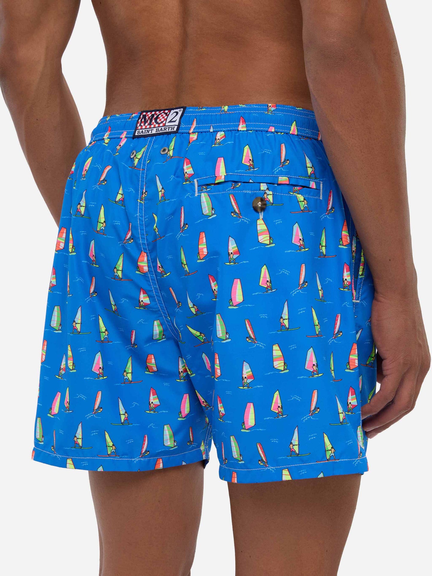 Costume da bagno da uomo in tessuto leggero con stampa windsurf