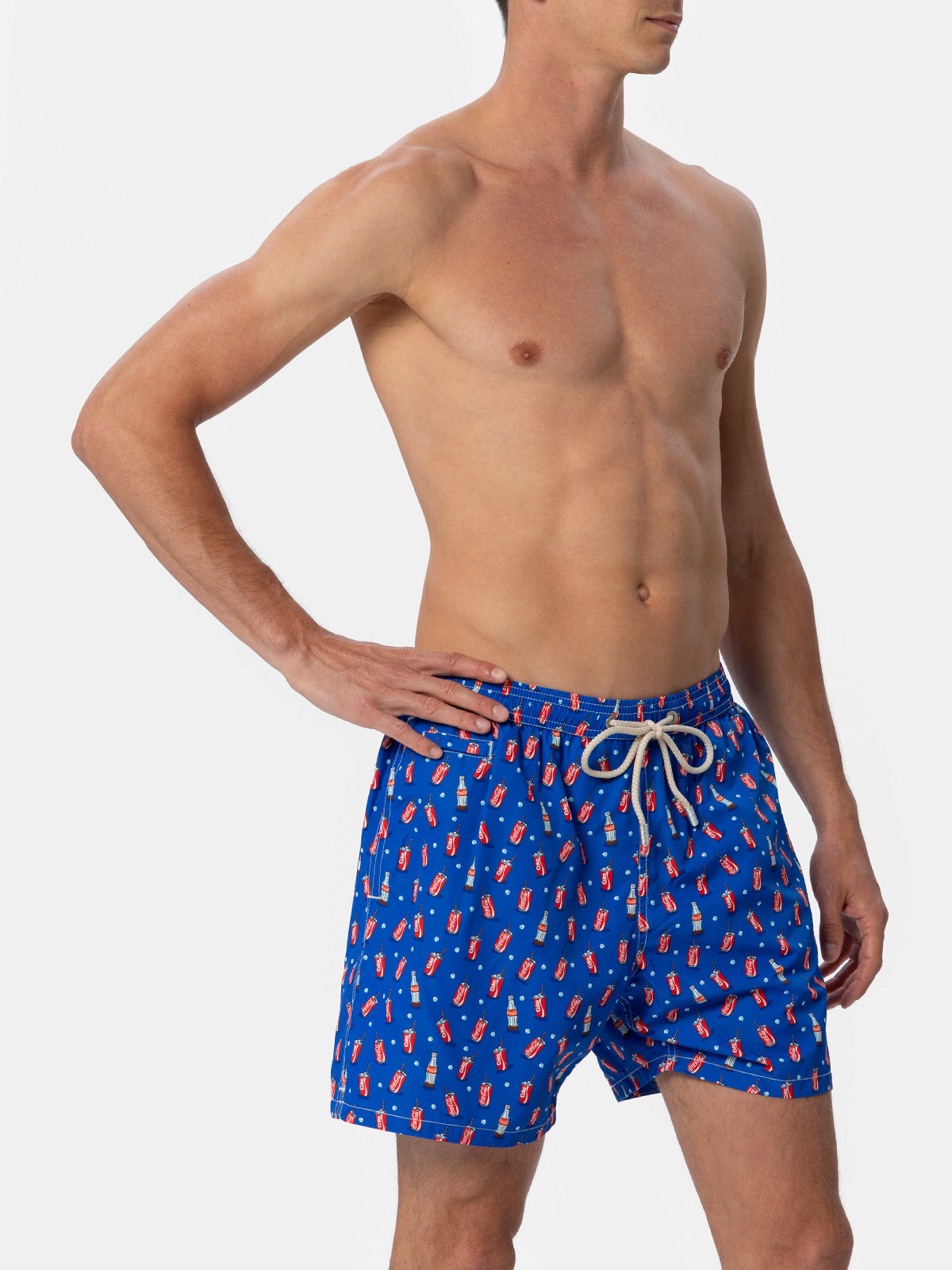 Man lightweight fabric swim-shorts Lighting Micro Fantasy with Coca Cola print | THE COCA COLA COMPANY SPECIAL EDITION - MC2 Saint Barth