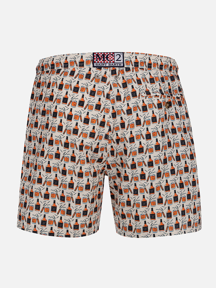 Man lightweight fabric swim-shorts Lighting Micro Fantasy with whisky and cigars print - MC2 Saint Barth