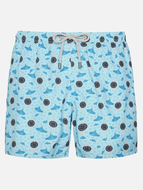 Lightweight fabric swim shorts Lighting with watch print - MC2 Saint Barth