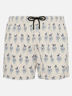 Lightweight fabric swim shorts Lighting with watch print