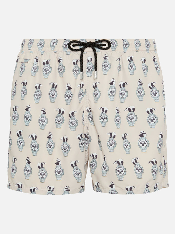Lightweight fabric swim shorts Lighting with watch print