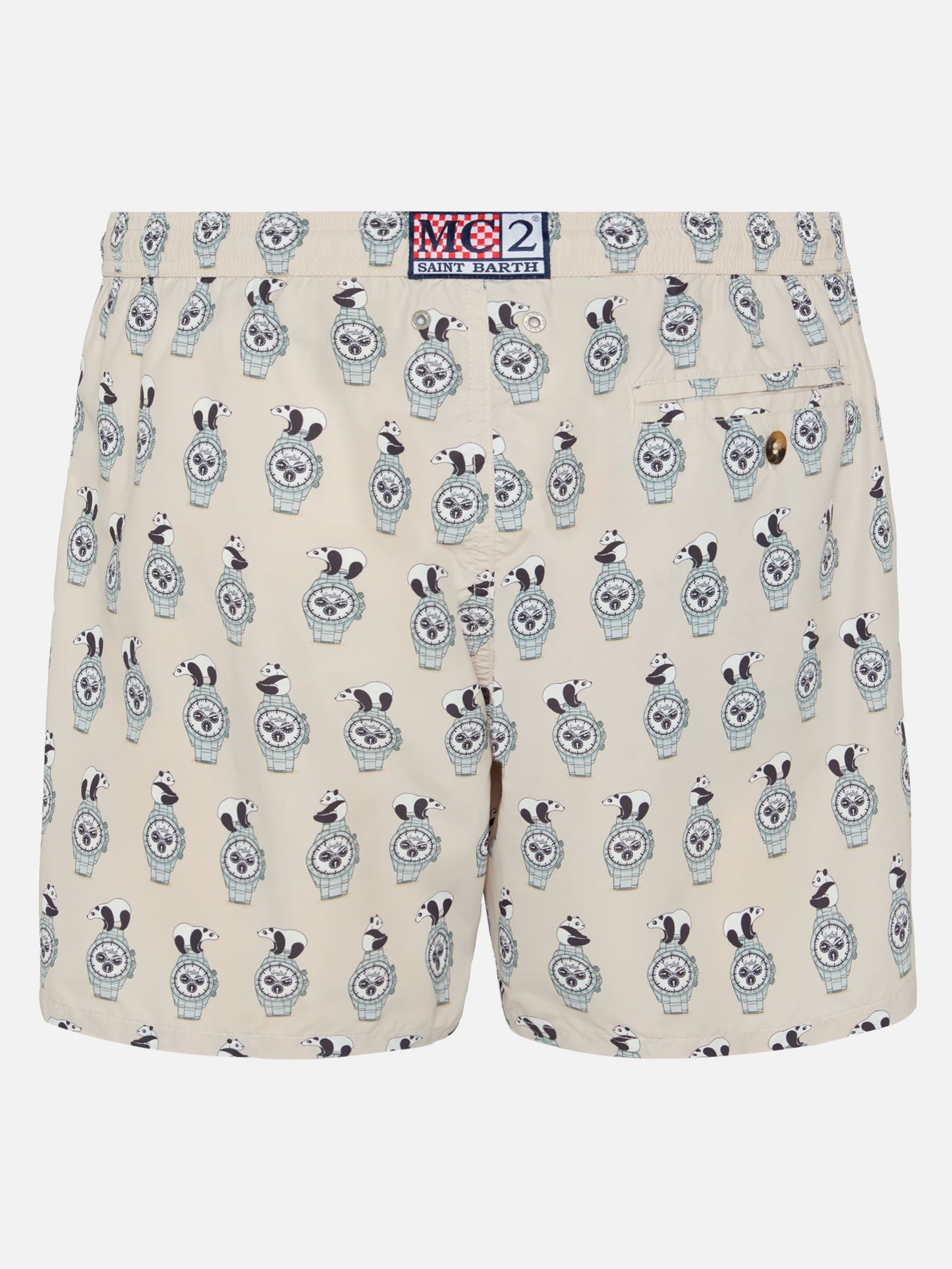 Lightweight fabric swim shorts Lighting with watch print