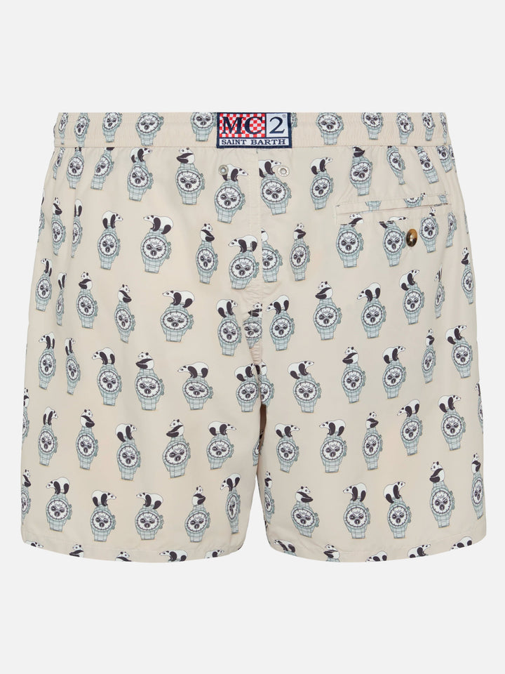 Lightweight fabric swim shorts Lighting with watch print