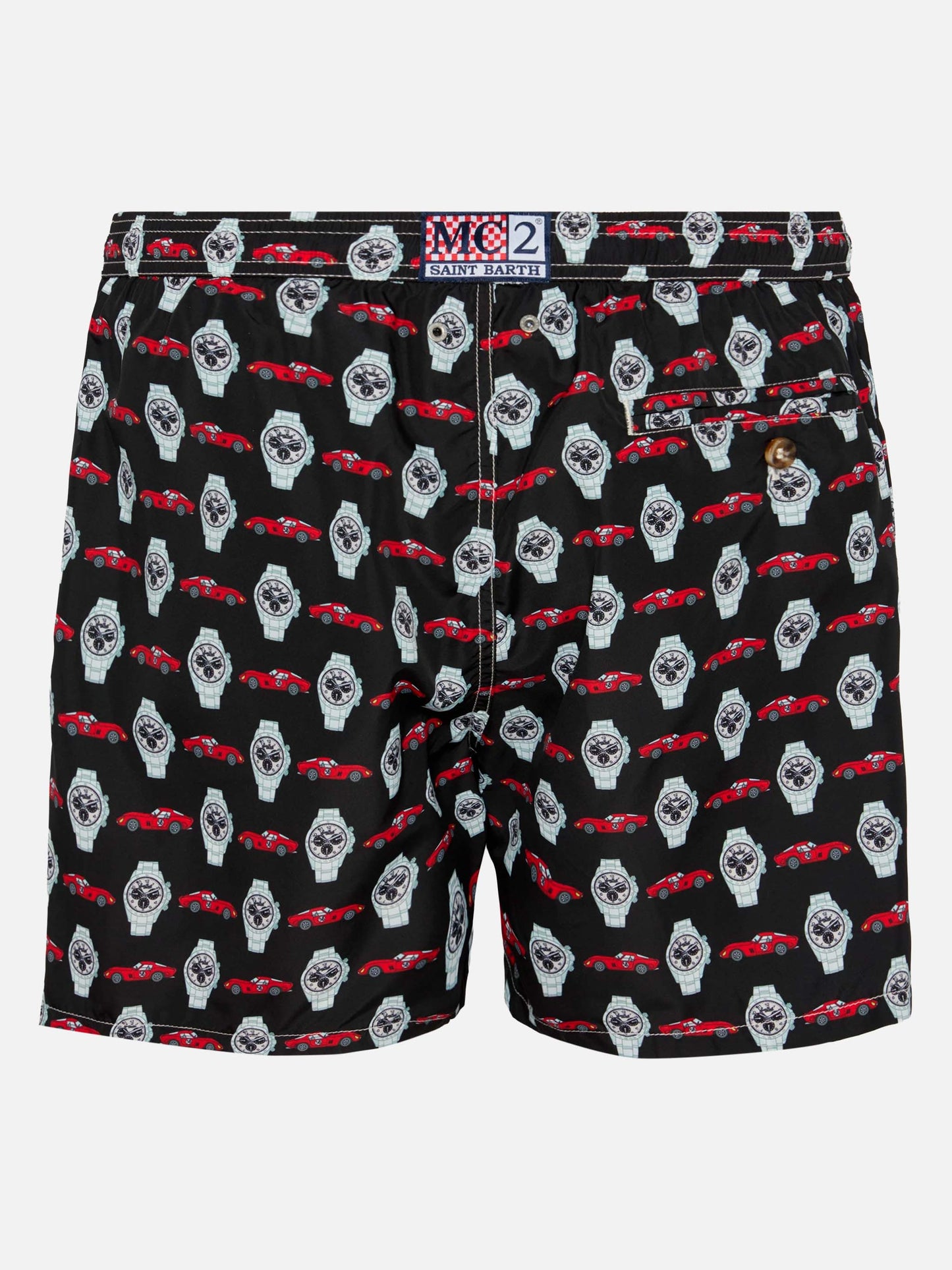 Lightweight fabric swim shorts Lighting with watch print