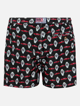 Lightweight fabric swim shorts Lighting with watch print