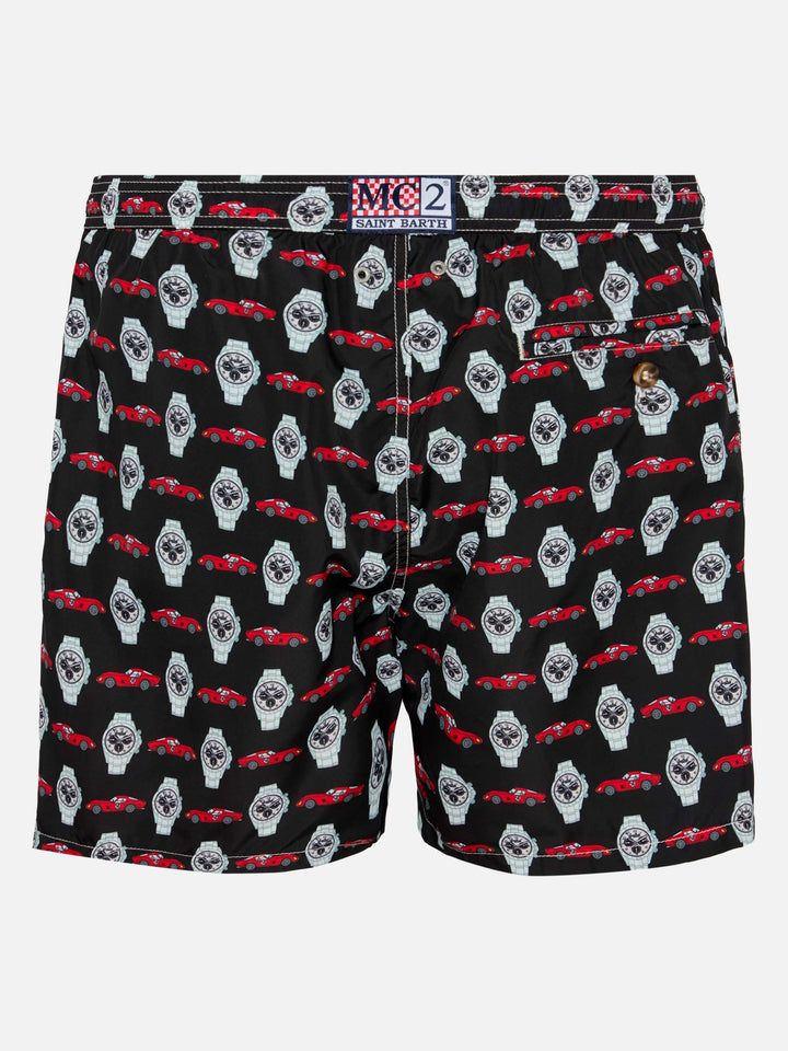 Lightweight fabric swim shorts Lighting with watch print