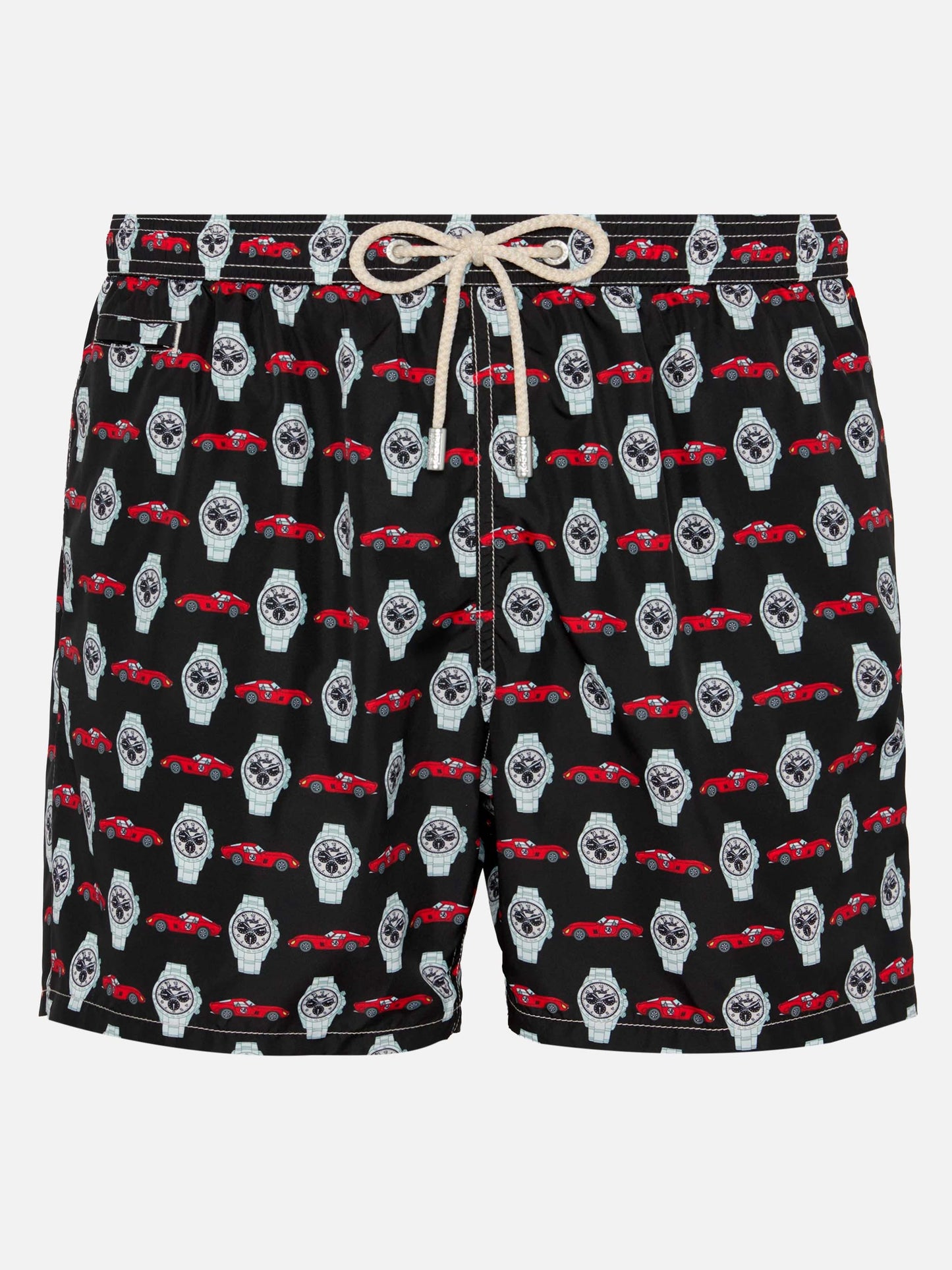 Lightweight fabric swim shorts Lighting with watch print