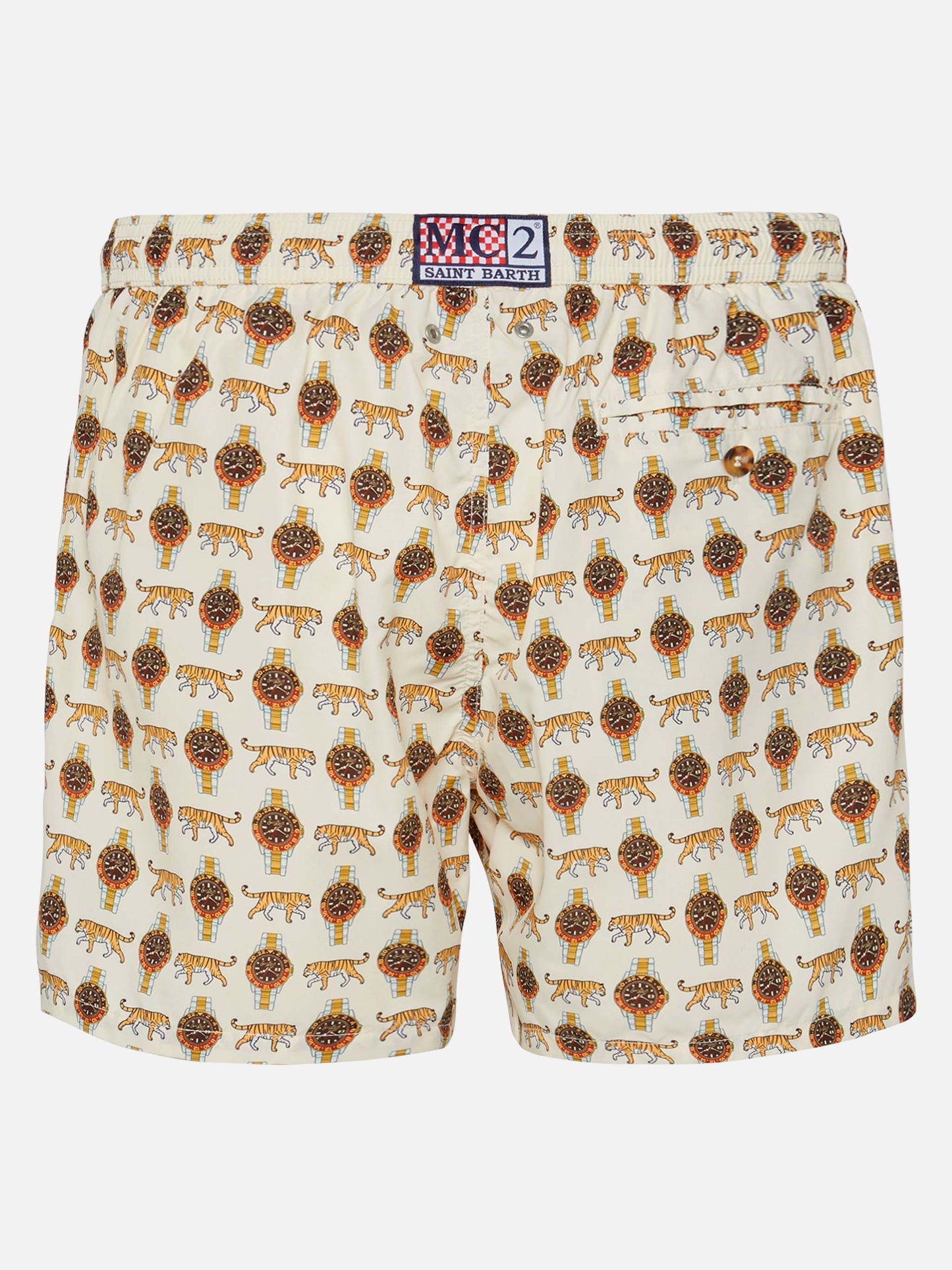 Lightweight fabric swim shorts Lighting with watch print