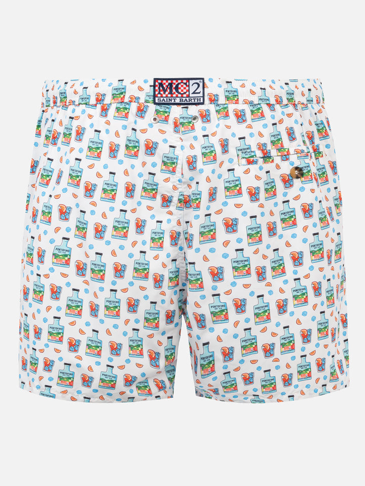 Man light fabric swim shorts with Gin print | PORTOFINO DRY GIN SPECIAL EDITION
