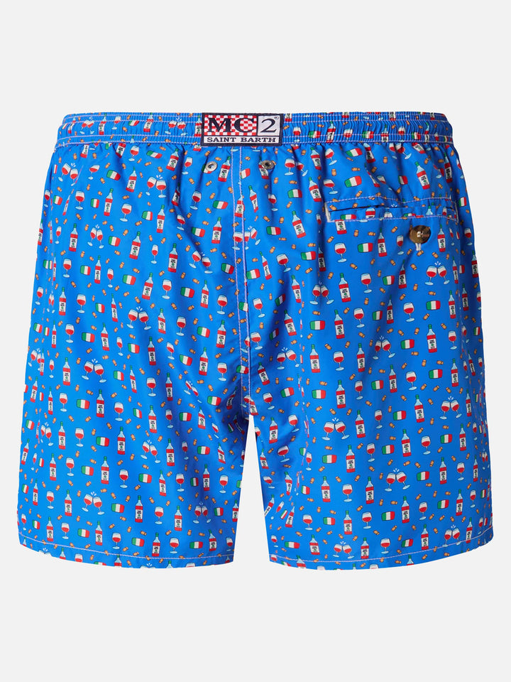 Boxer mare Lighting in tessuto leggero con stampa vino