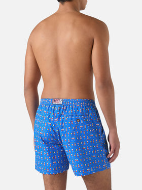 Badehose aus leichtem Stoff mit weinrotem Aufdruck