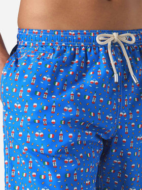 Badehose aus leichtem Stoff mit weinrotem Aufdruck