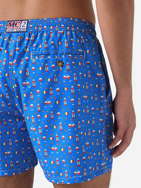 Badehose aus leichtem Stoff mit weinrotem Aufdruck