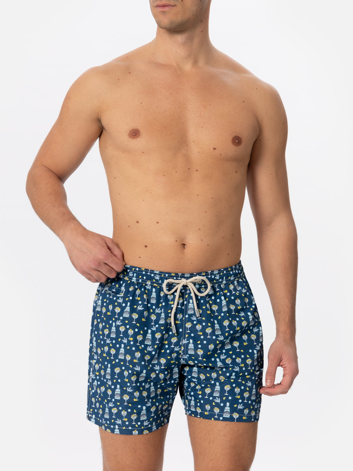 Man light fabric swim shorts with gin Mare all over print | GIN MARE SPECIAL EDITION - MC2 Saint Barth
