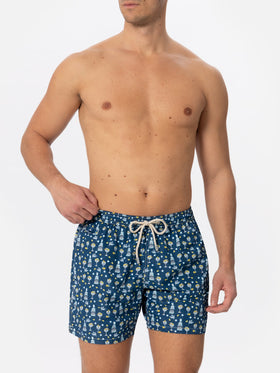 Man light fabric swim shorts with gin Mare all over print | GIN MARE SPECIAL EDITION - MC2 Saint Barth