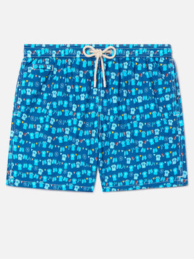 Navy blue Lighting Micro Fantasy swim shorts with SSC Napoli Balconi print | SSC NAPOLI SPECIAL EDITION