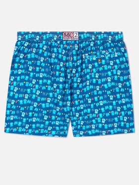 Navy blue Lighting Micro Fantasy swim shorts with SSC Napoli Balconi print | SSC NAPOLI SPECIAL EDITION