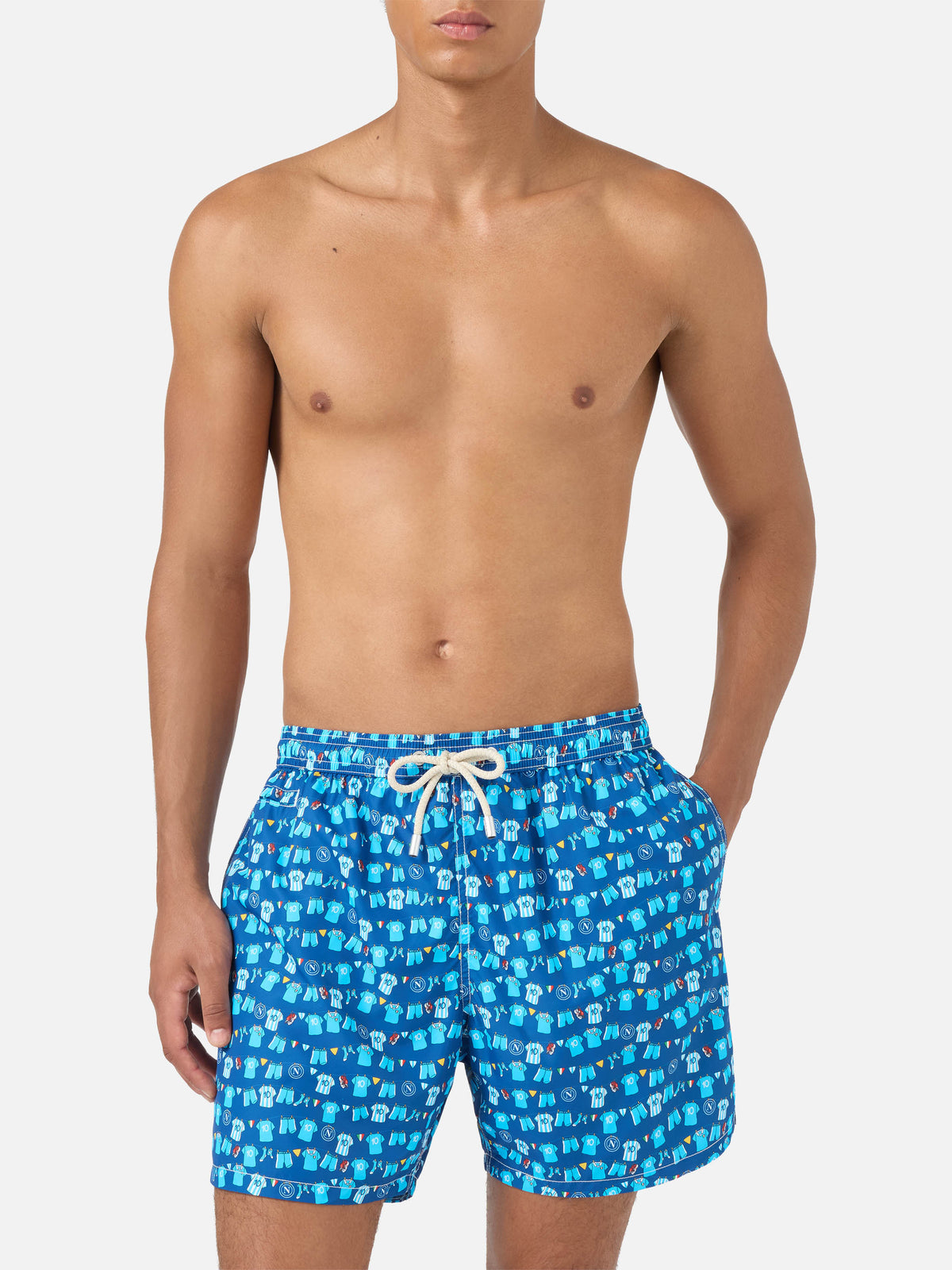 Navy blue Lighting Micro Fantasy swim shorts with SSC Napoli Balconi print | SSC NAPOLI SPECIAL EDITION