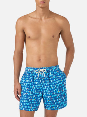 Navy blue Lighting Micro Fantasy swim shorts with SSC Napoli Balconi print | SSC NAPOLI SPECIAL EDITION