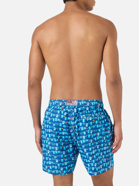 Navy blue Lighting Micro Fantasy swim shorts with SSC Napoli Balconi print | SSC NAPOLI SPECIAL EDITION