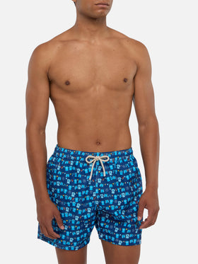 Navy blue Lighting Micro Fantasy swim shorts with SSC Napoli Balconi print | SSC NAPOLI SPECIAL EDITION