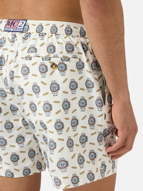 White Lighting Micro swim shorts with watches and baguettes print