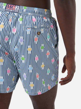 Navy striped Lighting Micro swim shorts with watch all-over print
