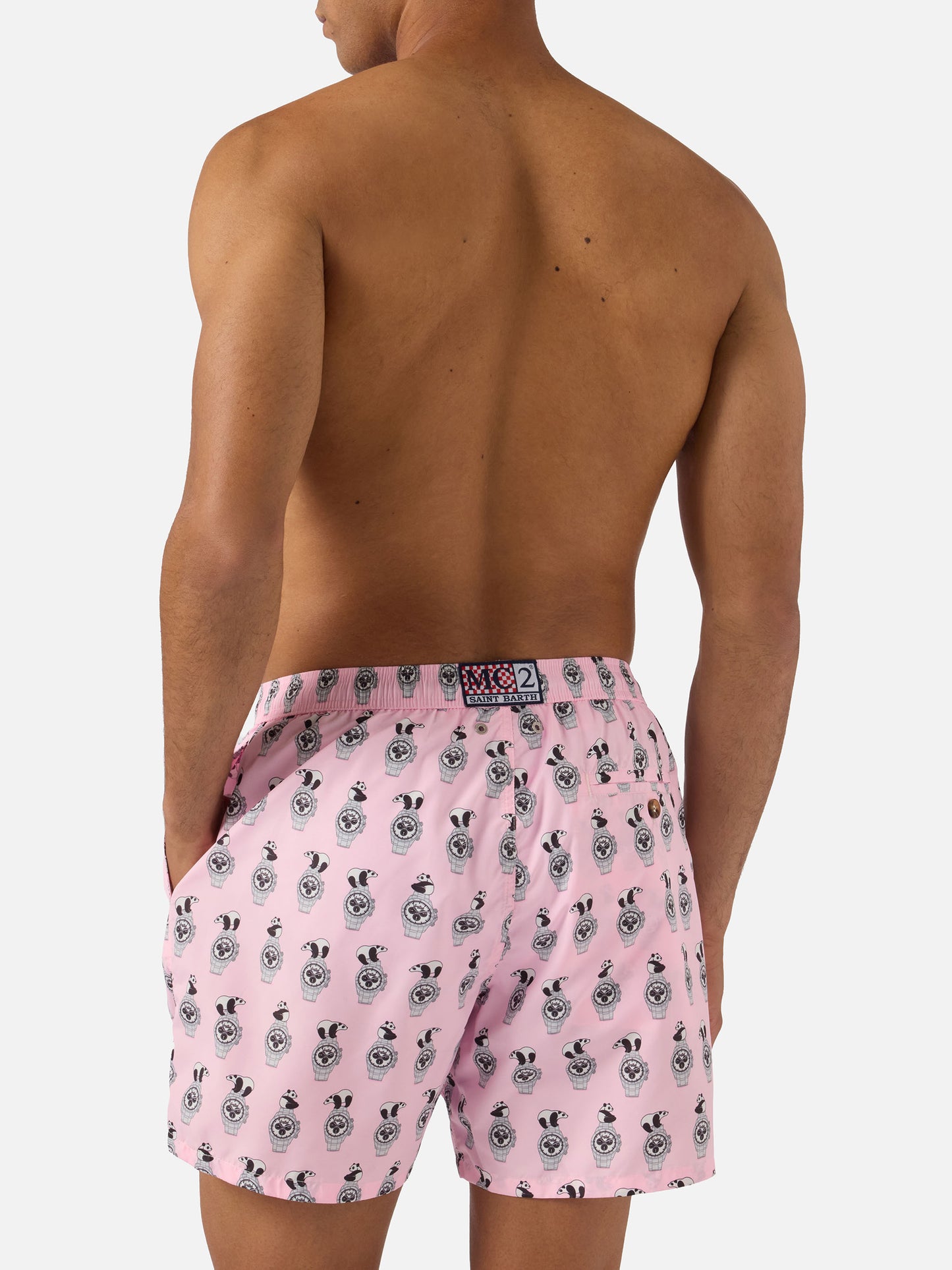 Short de bain Micro Pink Lighting avec imprimé all-over panda et montres 