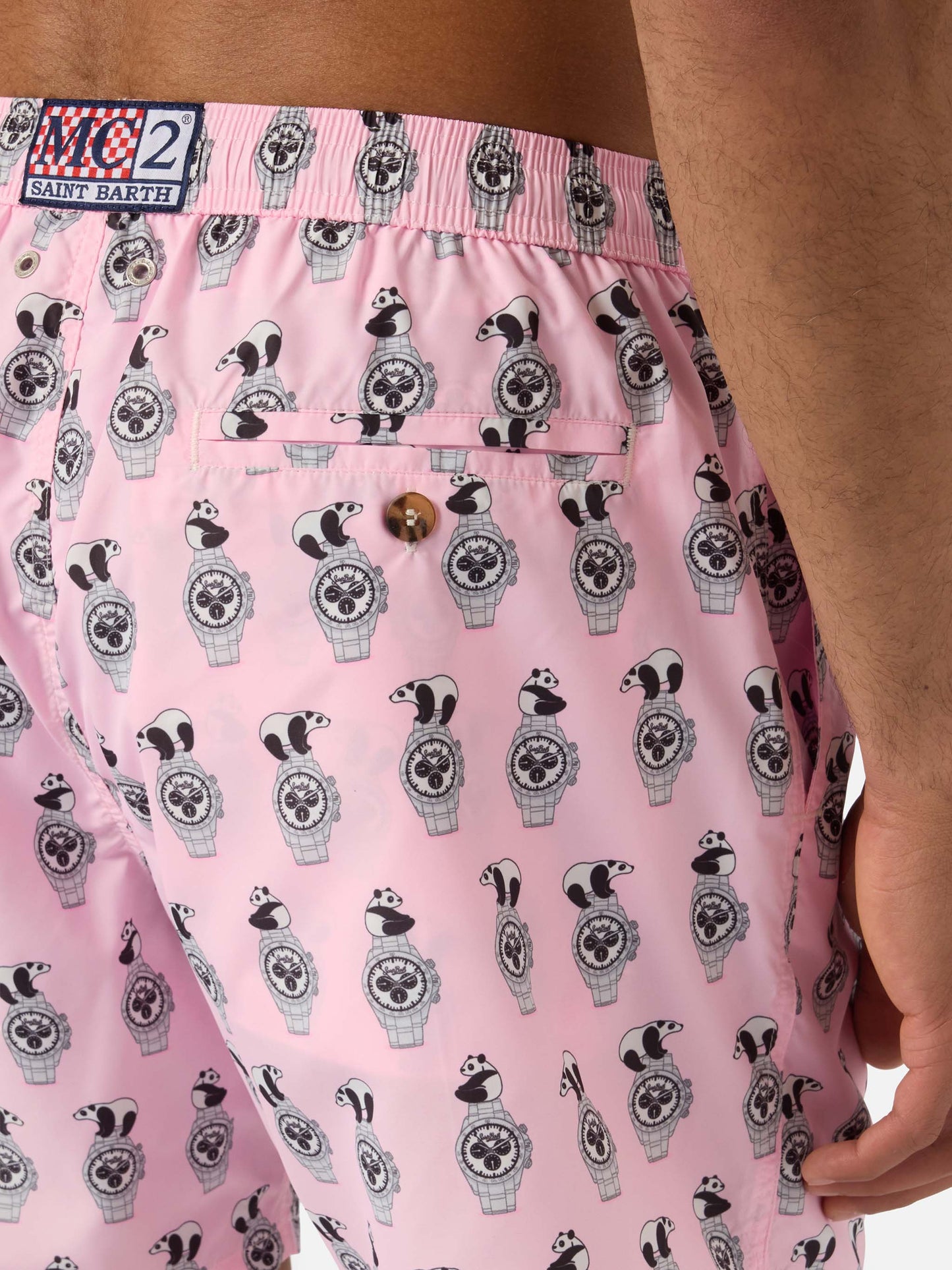 Short de bain Micro Pink Lighting avec imprimé all-over panda et montres 