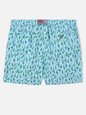 Short de bain Micro Lighting bleu clair avec imprimé watch sabrage 