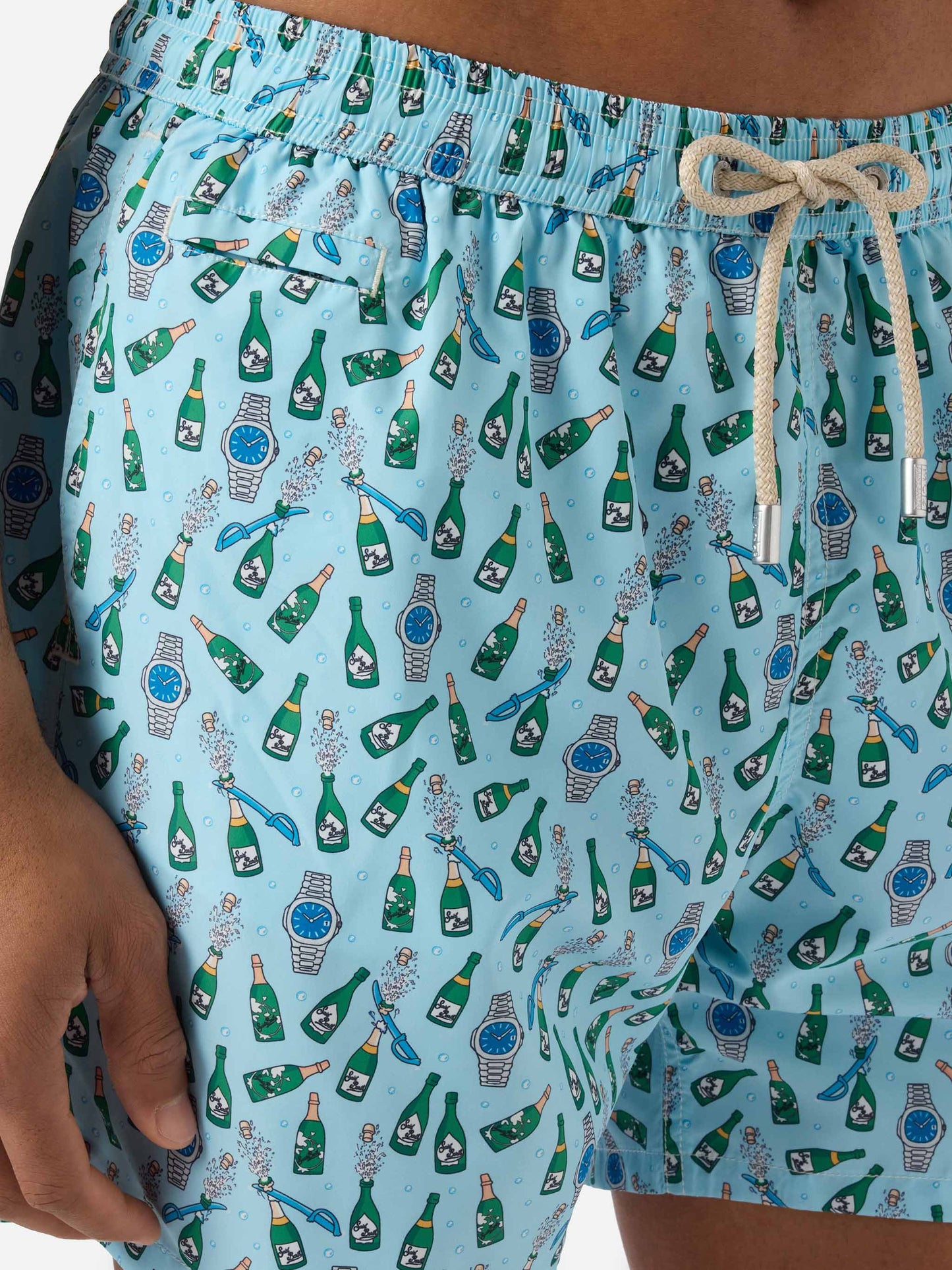 Short de bain Micro Lighting bleu clair avec imprimé watch sabrage 