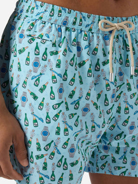 Short de bain Micro Lighting bleu clair avec imprimé watch sabrage 