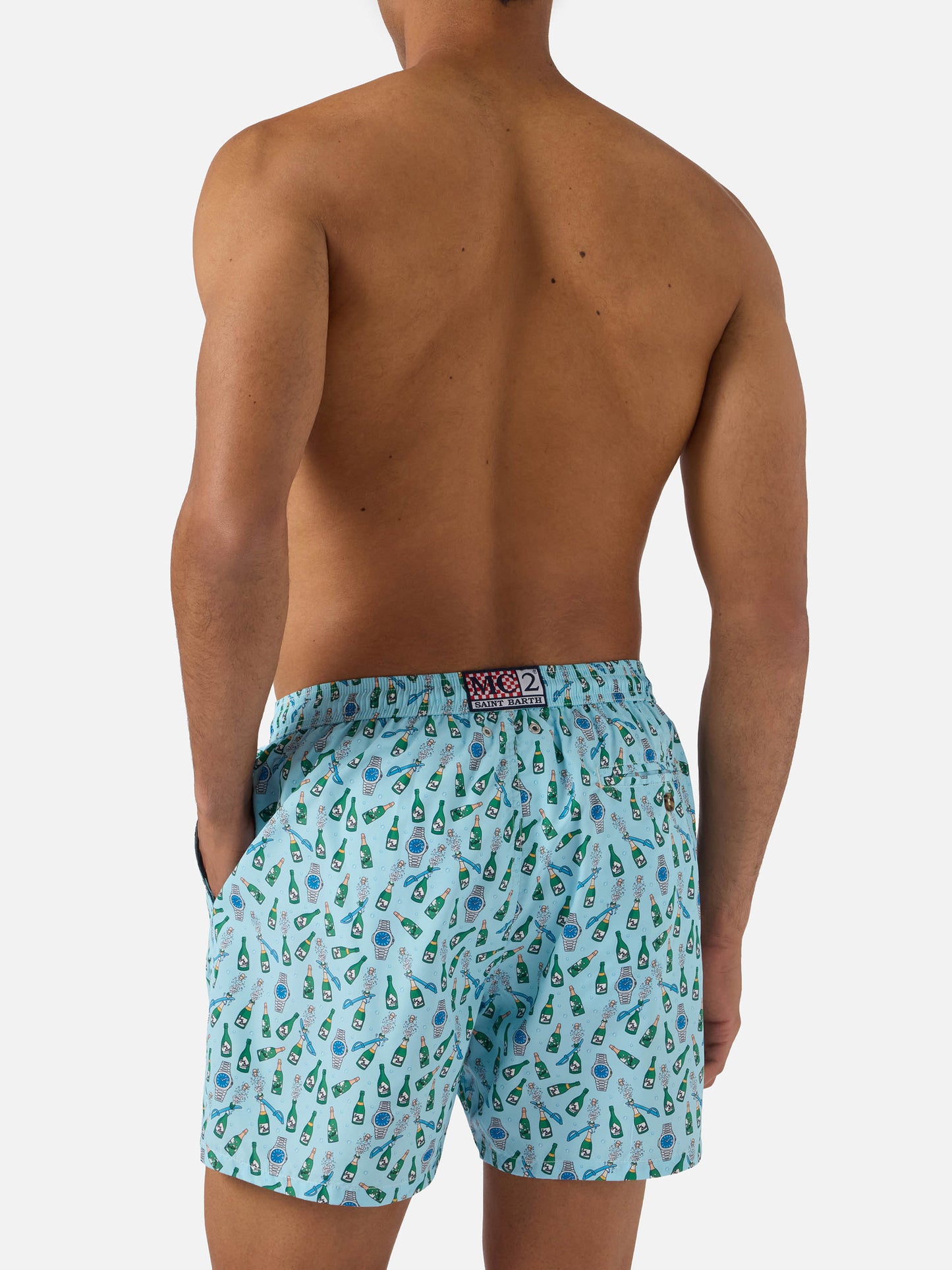 Short de bain Micro Lighting bleu clair avec imprimé watch sabrage 