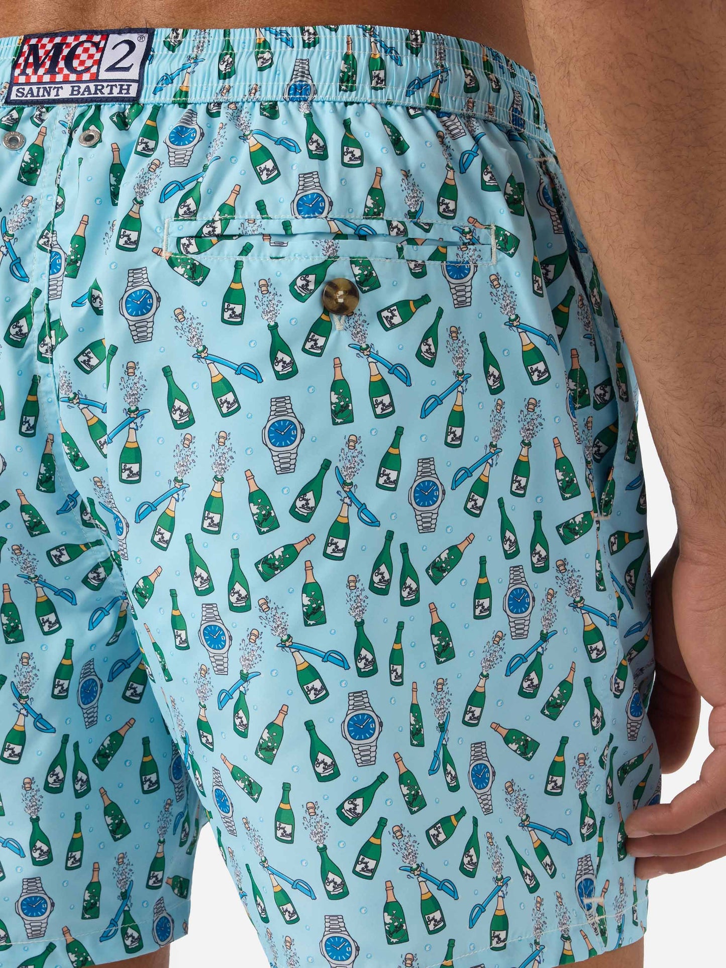 Short de bain Micro Lighting bleu clair avec imprimé watch sabrage 