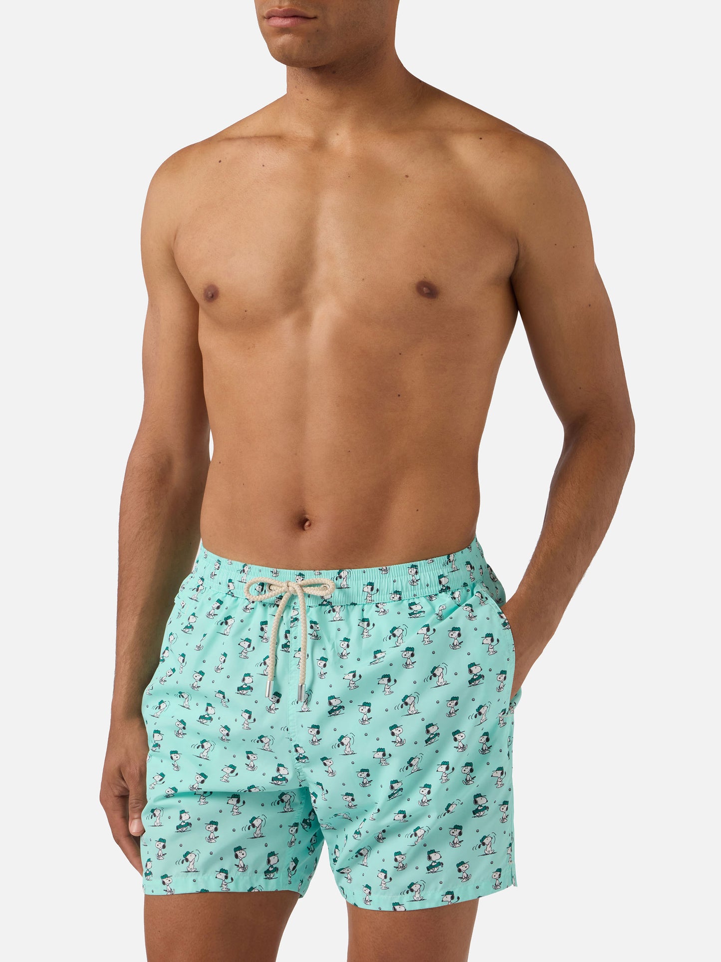 Bañador corto Lighting Micro verde claro con estampado Snoopy golf | Special Edition 
