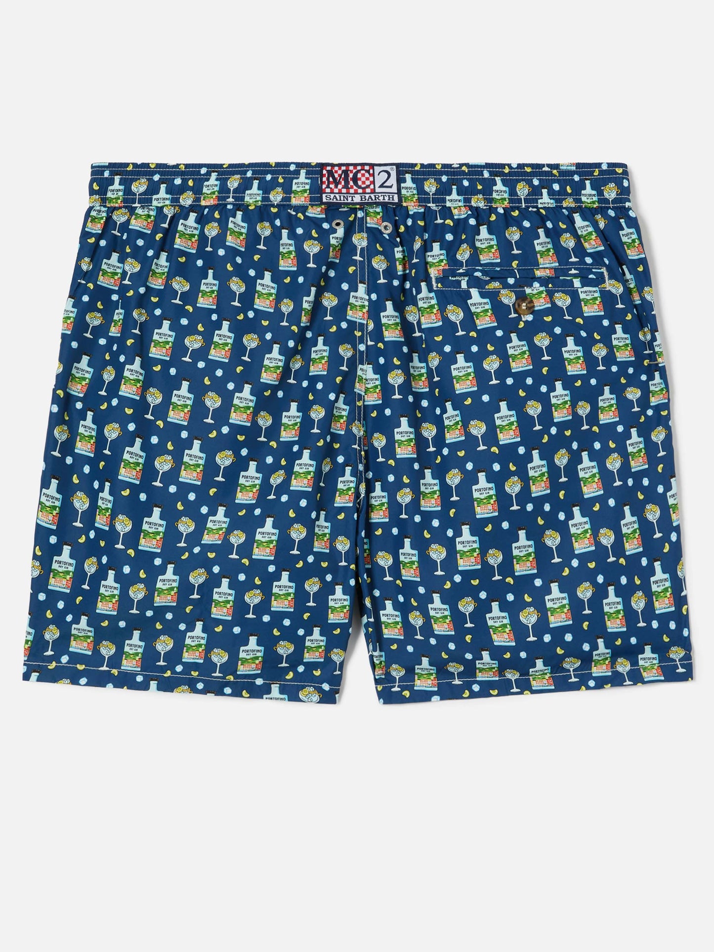 Navy Lighting Micro swim shorts with Portofino Gin print | Special Edition