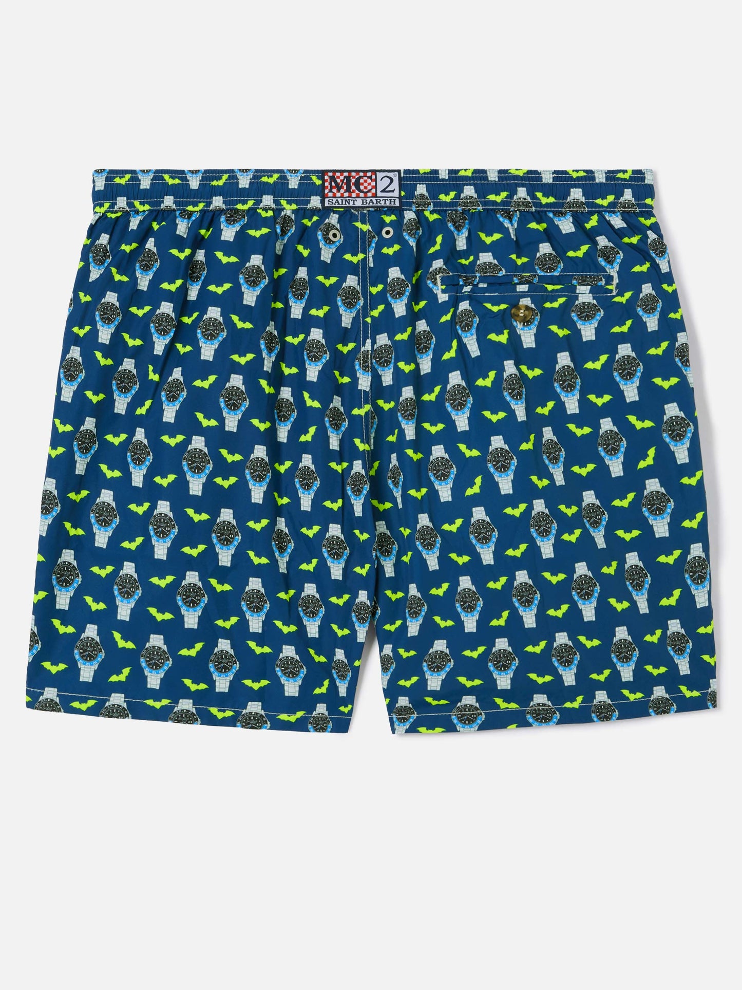 Navy blue Lighting Micro swim shorts with watch bat o'clock print