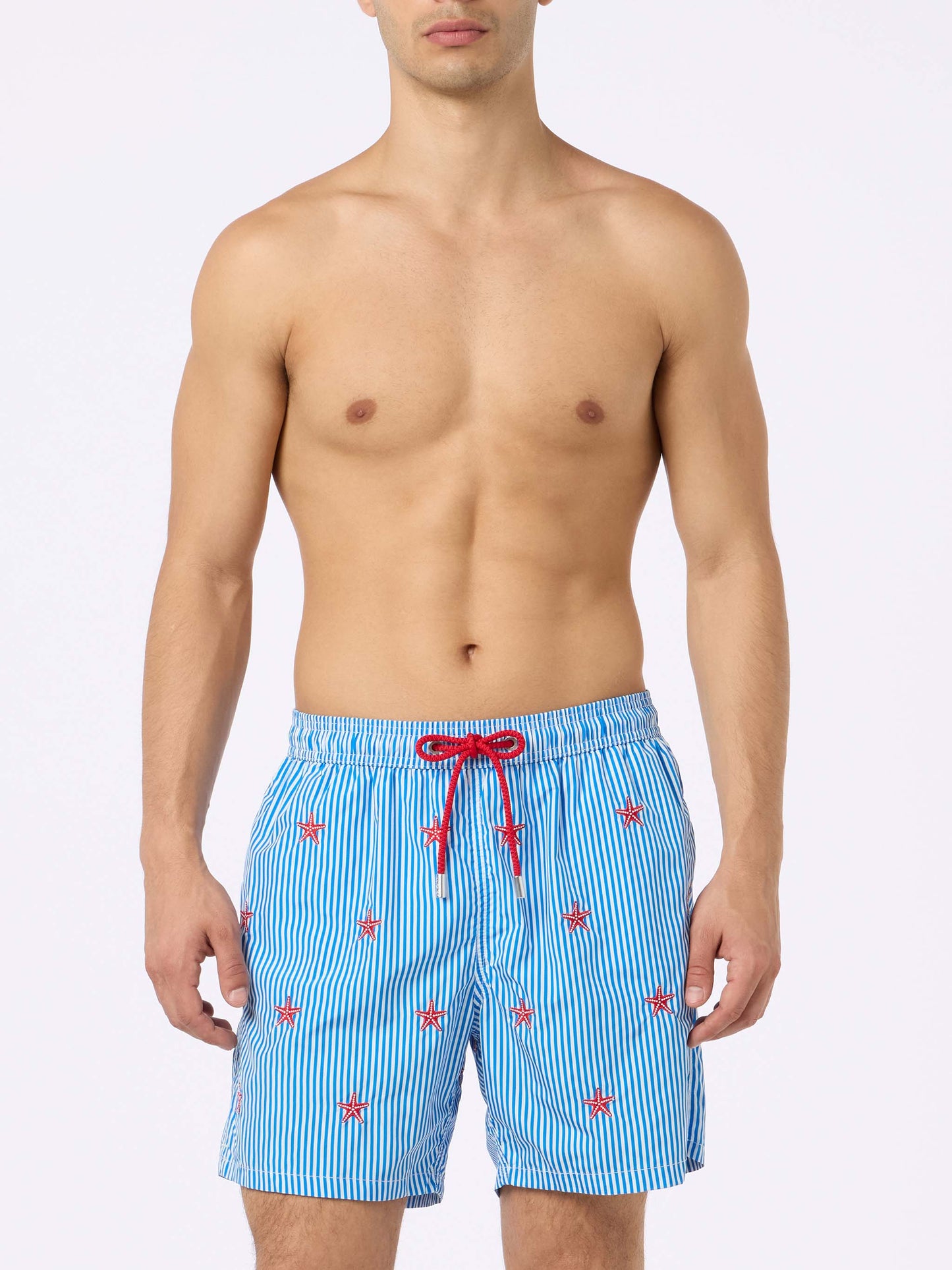 Man lightweight fabric swim-shorts Lighting with seastars embroidery - MC2 Saint Barth