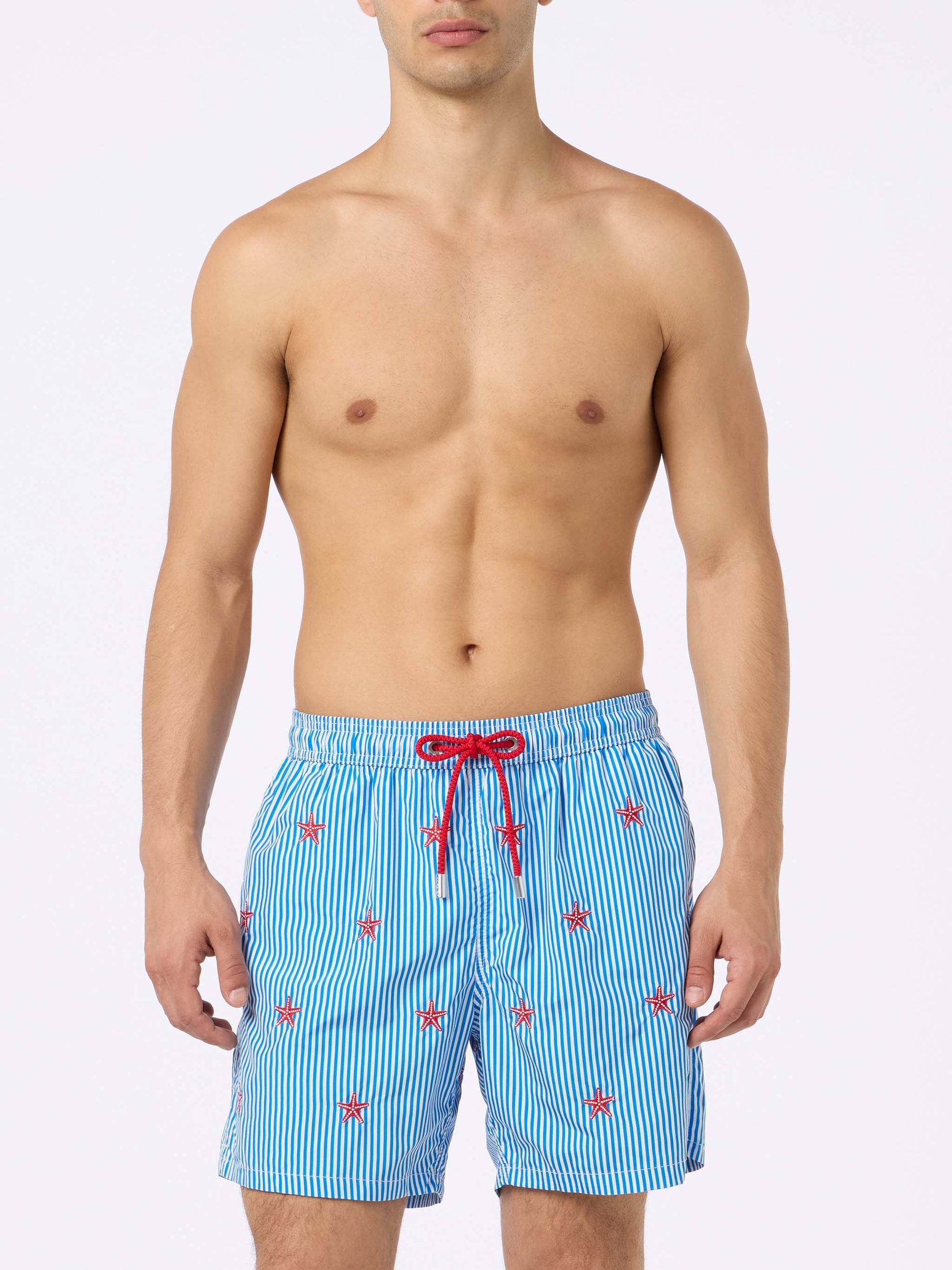 Man lightweight fabric swim-shorts Lighting with seastars embroidery - MC2 Saint Barth