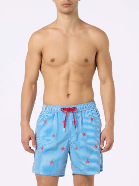 Man lightweight fabric swim-shorts Lighting with seastars embroidery - MC2 Saint Barth